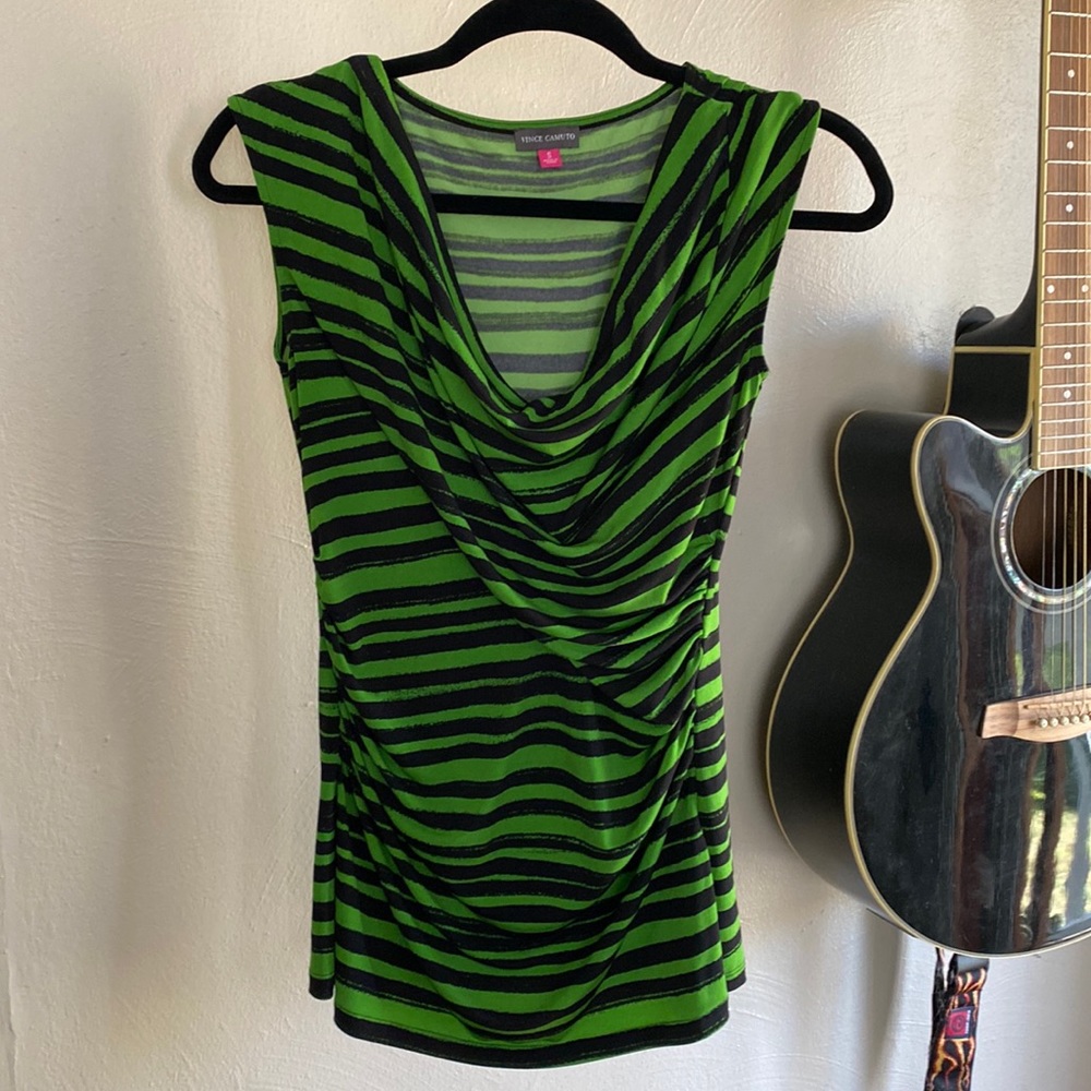 Vince Camuto green and black cowl neck sleeveless shirt size small